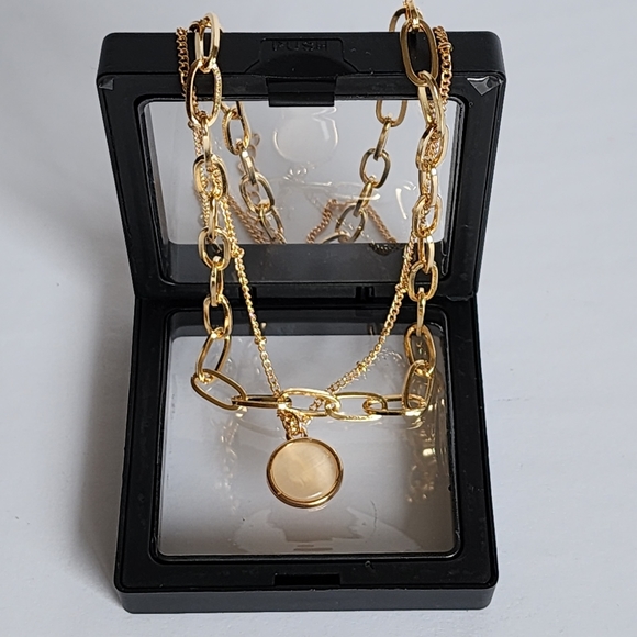 Gold Tone Double Layer Pendant Necklace - Picture 7 of 9